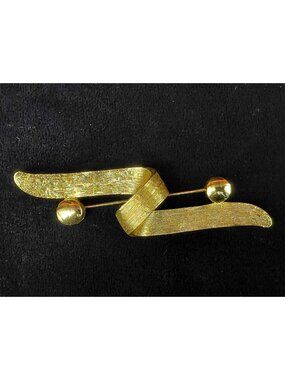 Vtg Monet Gold-Tone Abstract Ribbon Brooch Pin Textured & Polished Finish